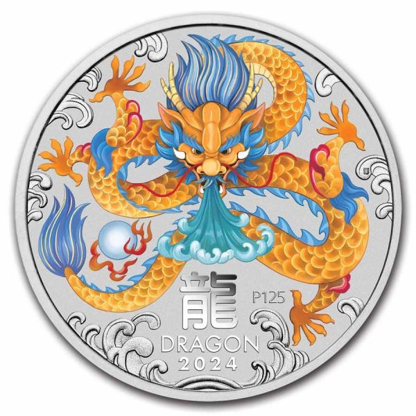 Lunar Series III Dragon 5 troy ounce gekleurd zilveren munt 2024